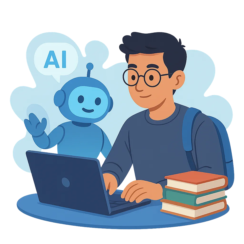 Ilustrasi belajar dengan bantuan AI